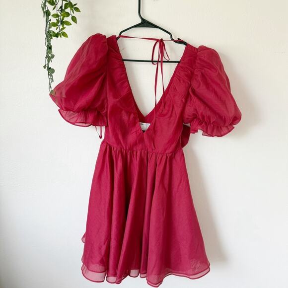 ASOS LUXE Plunge Puff Sleeve Mini Dress Sz 2 - Picture 4 of 6